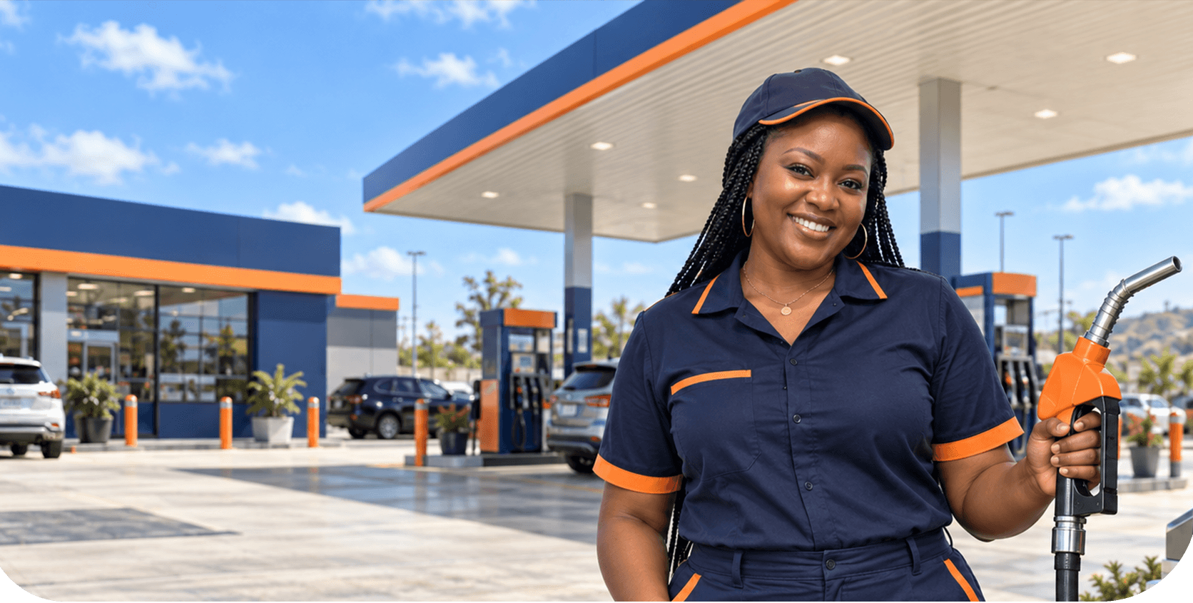 Fuel station attendant at a modern filling station