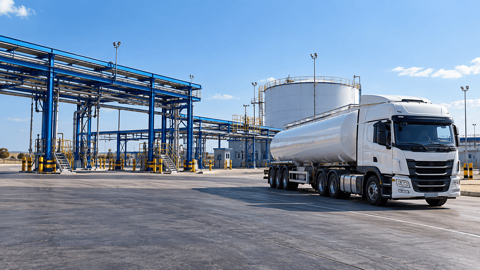 Tanker alongside petroleum storage infrastructure